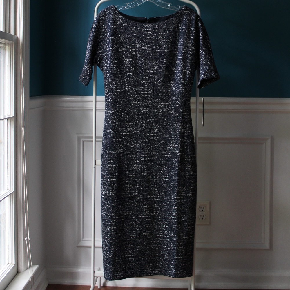 NWT Blue and Grey Midi Length Maggy London Dress